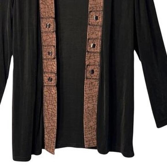 Coldwater Creek Cardigan Womens Size 6 Long Sleeve Black Brown Trim Open Front - Picture 5 of 8